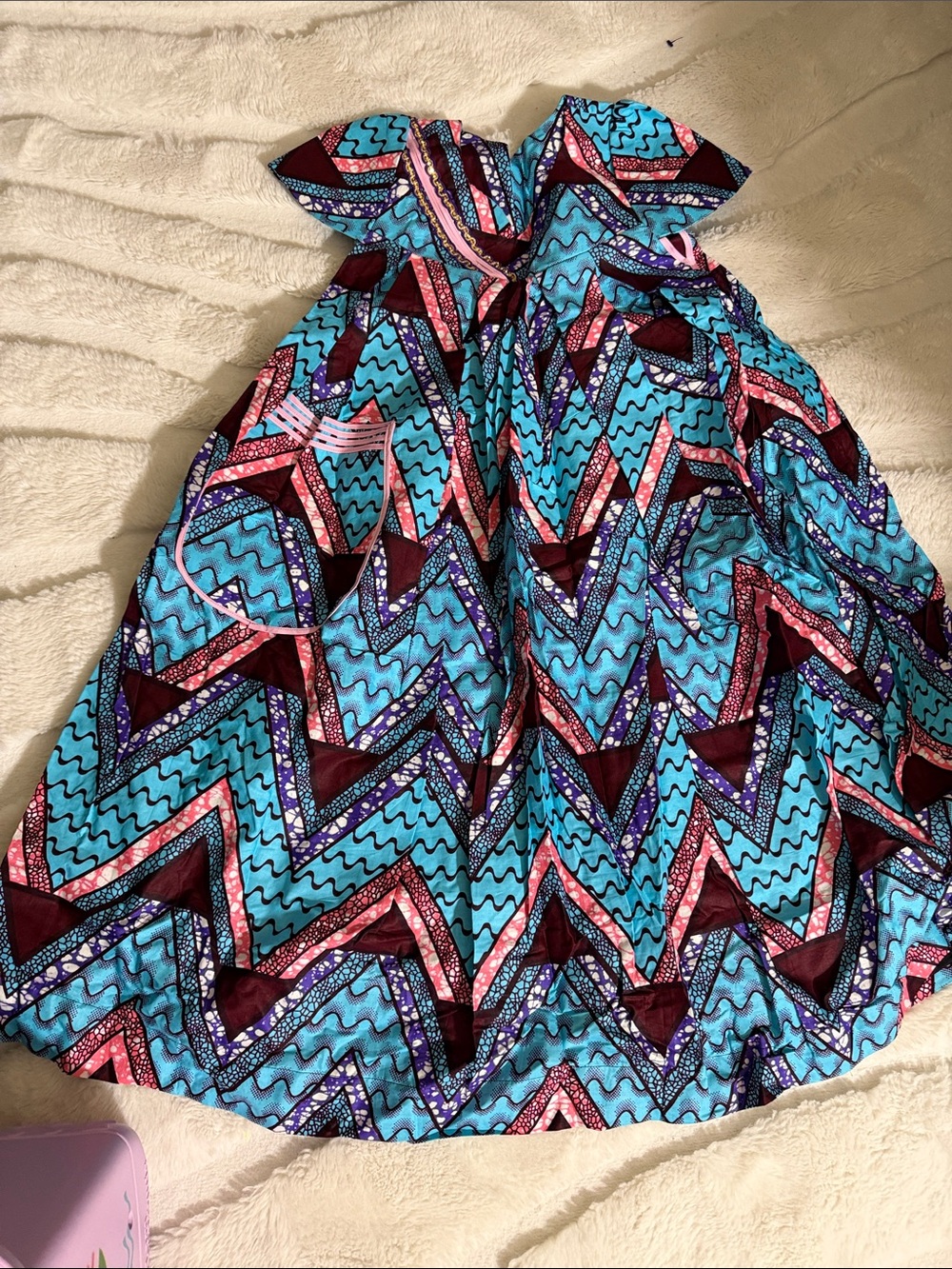 Girls Turquoise Multicolor Patterned Summer Dress US small